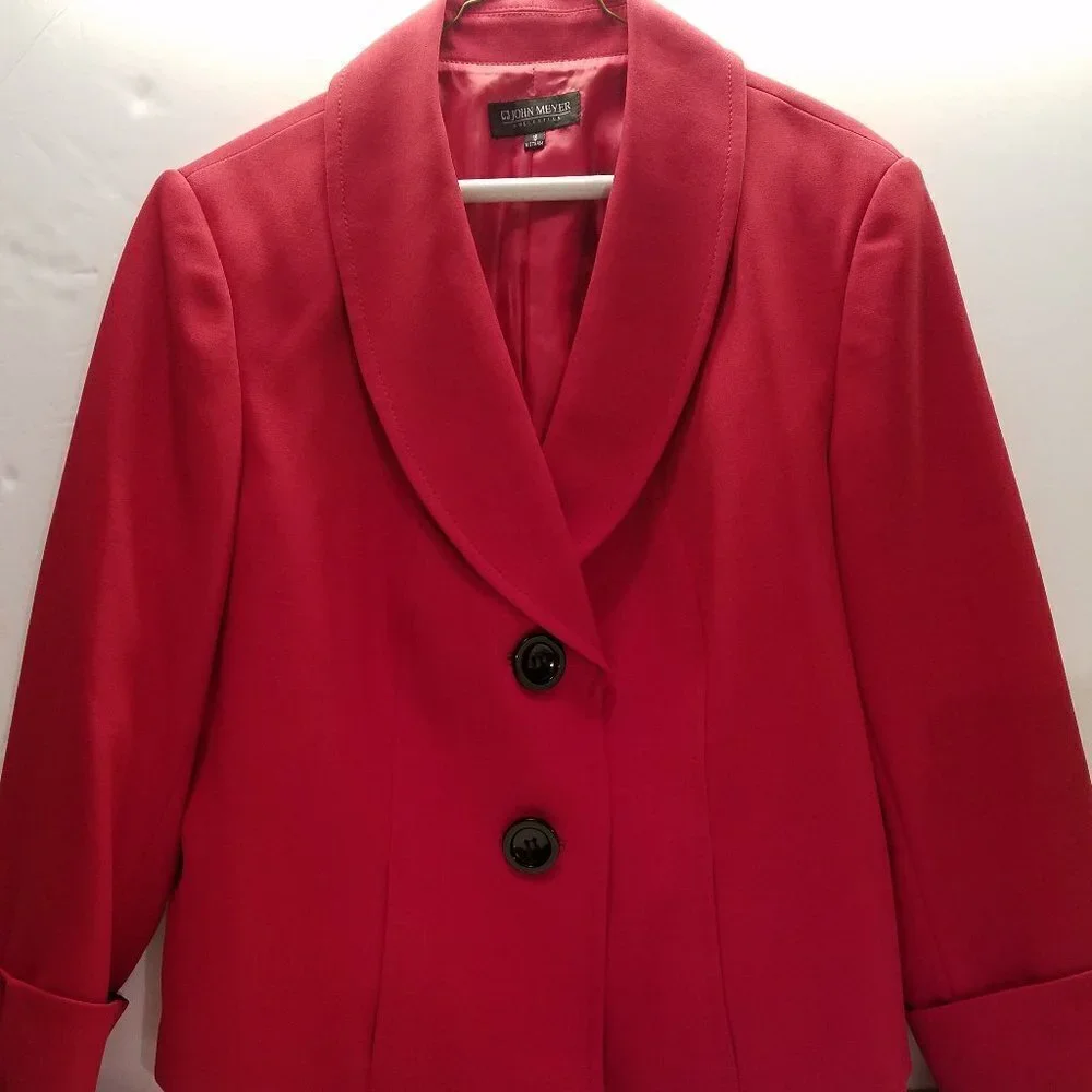 John Meyer Suit Jacket Blazer 16 Fire Red 7/8 Sleeves Fully Lined Roll Collar